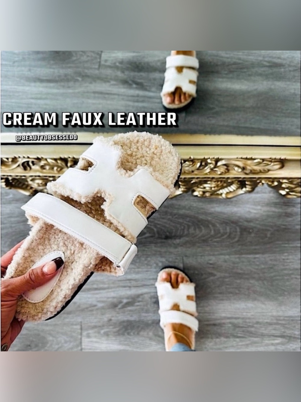 🎉SALE🎉🆕🤍LEMONADE: CREAM FAUX LEATHER Teddy Slides SIZE 9